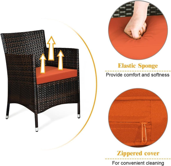 4-Piece Rattan Patio Set, Outdoor/Indoor Wicker Conversation Set for Pool, Backyard, Lawn, Wicker Chairs and Sofa with Soft Cushion, Rattan Furniture with Tempered Glass Coffee Table