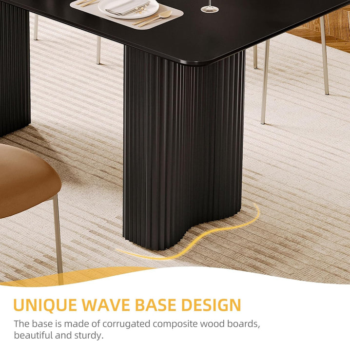 63'' Dining Table for 4-6 People Modern Rectangular Kitchen Table with Solid Wave Curved Legs Large Cream Black Dinner Table for Dining Room Kitchen Home Office Apartment Office Black