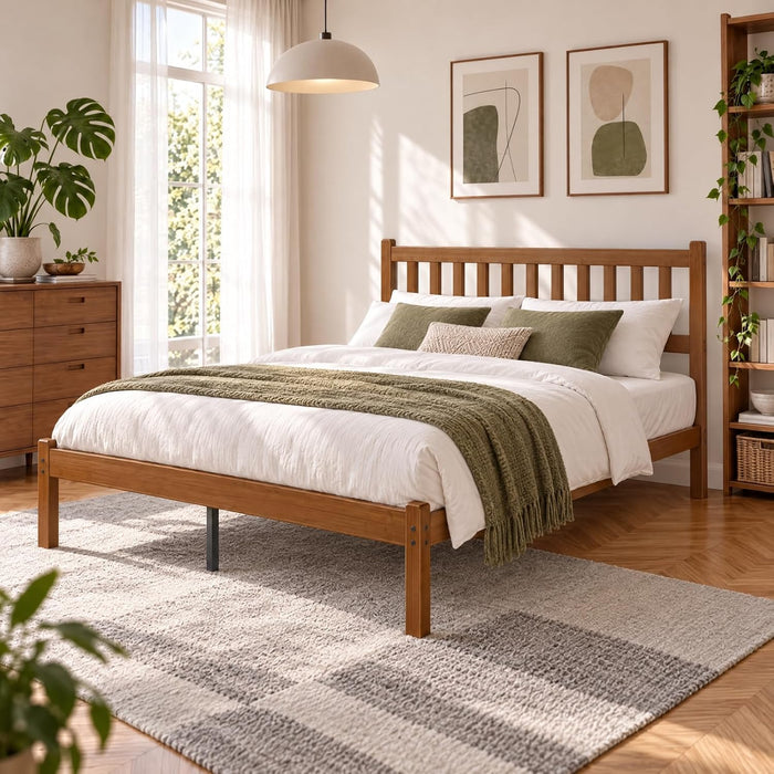 Bamboo Full Bed Frame with Headboard, Mission Style Bedroom