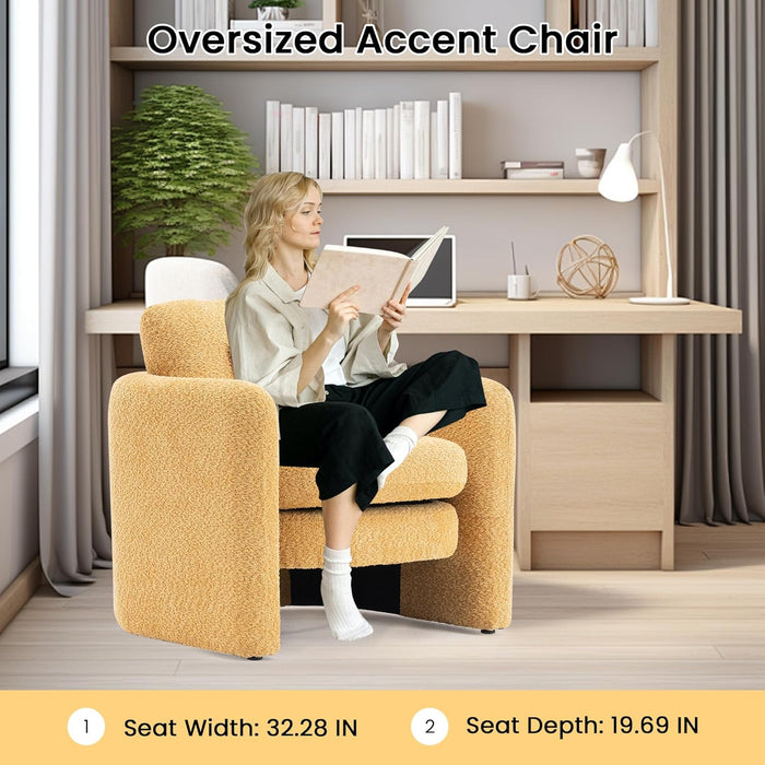 Oversized Chair for Living Room, Comfy Reading Chairs for Adults, 35.04'' Wide Single Sofa Accent Chair, Modern Chenille Large Armchair for Bedroom, Yellow