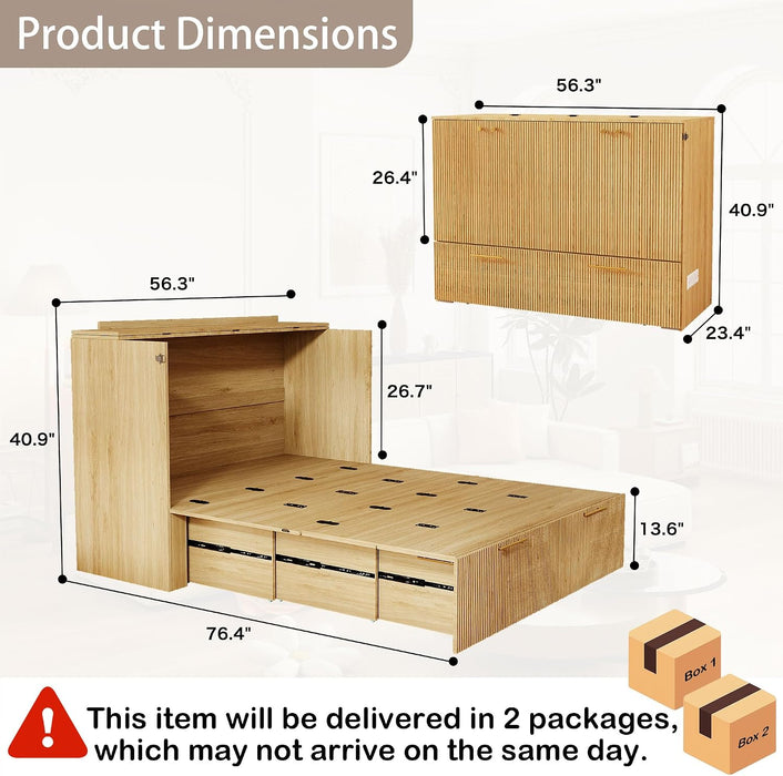 Full Size Murphy Bed Cabinet Natural OakWoodFinish