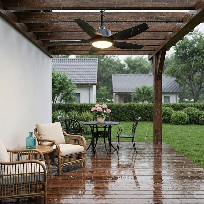 42 Inch Outdoor Ceiling Fan with Lights, IP65 Waterproof, APP & Remote Control, Dimmable 3CCT LED, 6-Speed Quiet DC Motor, Hanging Gazebo Fan Black Plug in Ceiling Fan with Cord for Patios Porch