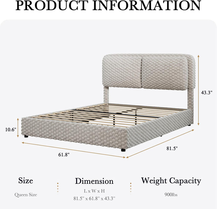 Queen Size Bed Frame with Headboard, Queen Size Corduroy Upholstered Platform Bed Frame with Soft Headboard, No Box Spring Needed, Easy Assembly, Cream