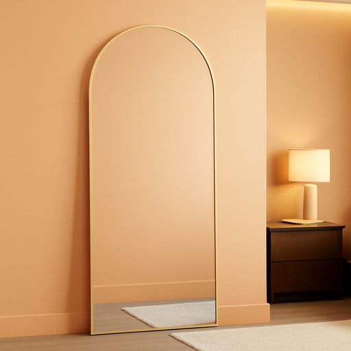 71" X 31" Arched Full Body Mirror,Standing or Leaning Tempered Glass Shatterproof Full Length Mirror with Stand for Bedroom Living Room Entryway,Gold