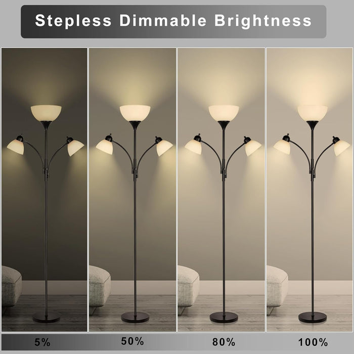 Floor Lamps for Living Room,Standing Lamp with Stepless Dimming, 3 Lights Adjustable Reading Lights, Morden Tall Lamps for Living Room, Bedroom, Office