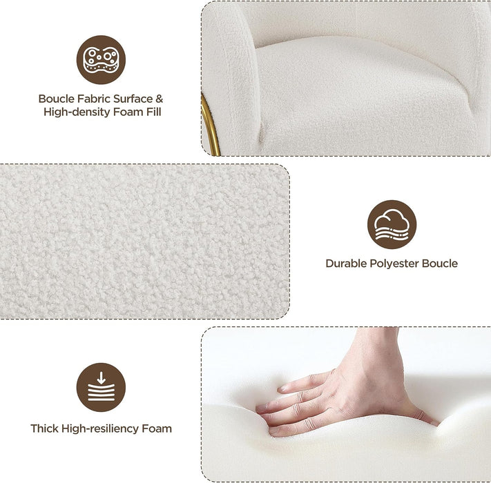Accent Chair Set of 2, Armchair Set, Side Chairs for Living Room, Boucle Fabric Vanity Chairs with Gold Legs for Bedroom Office Reading Nook, Ivory