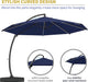 11Ft Offset Cantilever Patio Umbrella with Solar Lights, Large round Outdoor Umbrella with Base Included, Aluminum Frame, 360° Rotation & Infinite Tilt for Deck Pool Backyard, Navy Blue