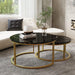 round Coffee Table Nesting Tables Set of 2, Large : Ø 34.0", Small : Ø 26.0", Modern Design Coffee Tables for Living Room, Gold Metal Frame Circle Cocktail Table, High Glossy Faux Black Marble