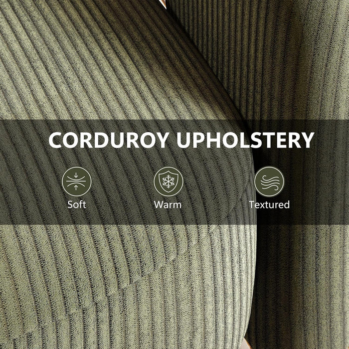 Green Corduroy 360 Degree Swivel Armchair Cushioned