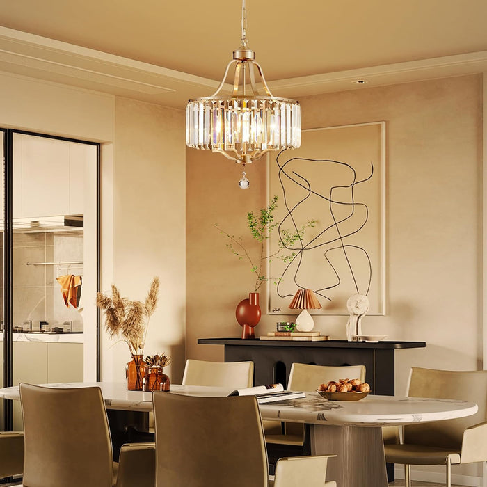 Modern Crystal Chandeliers round 4-Light Large Brushed Nickel Pendant Lighting Fixture for Dining Room Living Room Kitchen Island Bedroom Hallway Hall Foyer, 15.7"