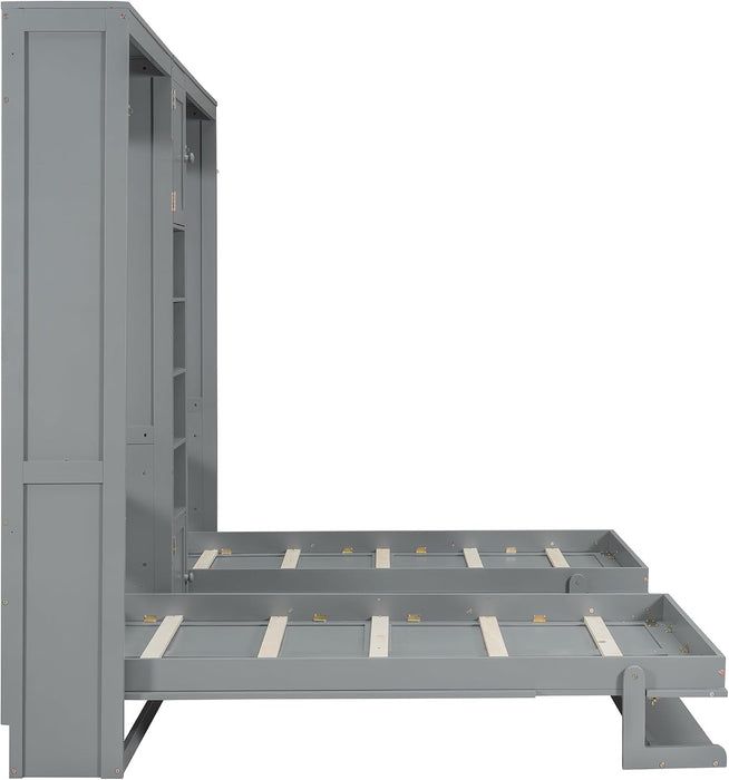 Gray Pinewood Murphy Beds Twin SpaceSaving Storage