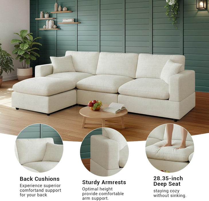 68-Inch White Modular Sectional Sofa Cushioned Comfort