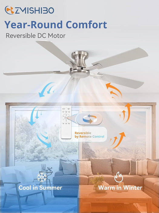 52-Inch Brushed Nickel Flush Mount Ceiling Fan