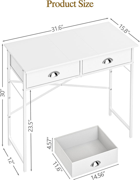 Small Vanity Desk No Mirror for Kids Bedroom, 31.5 Inch Vanity Table with Drawers, Makeup Vanity Desk for Narrow Spaces, White Dreessing Table(No Mirror)