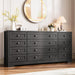 12-Drawer Dresser, Modern Wooden Storage Chest of Drawers, Wide Dresser TV Stand for 65 Inch TV, Large Wood Drawer Organizer for Bedroom, Living Room, Hallway, Black