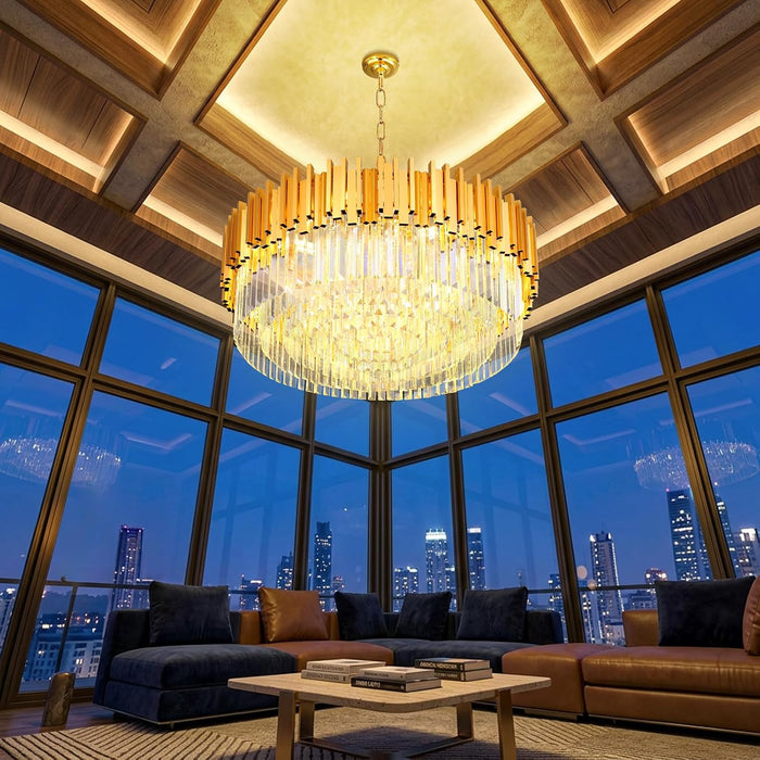 32" Large Crystal Chandelier Dining Room 1 Tiers Light Fixtures Chandelier round Chandeliers for Living Room Kitchen Island Foyer Entryway Gold