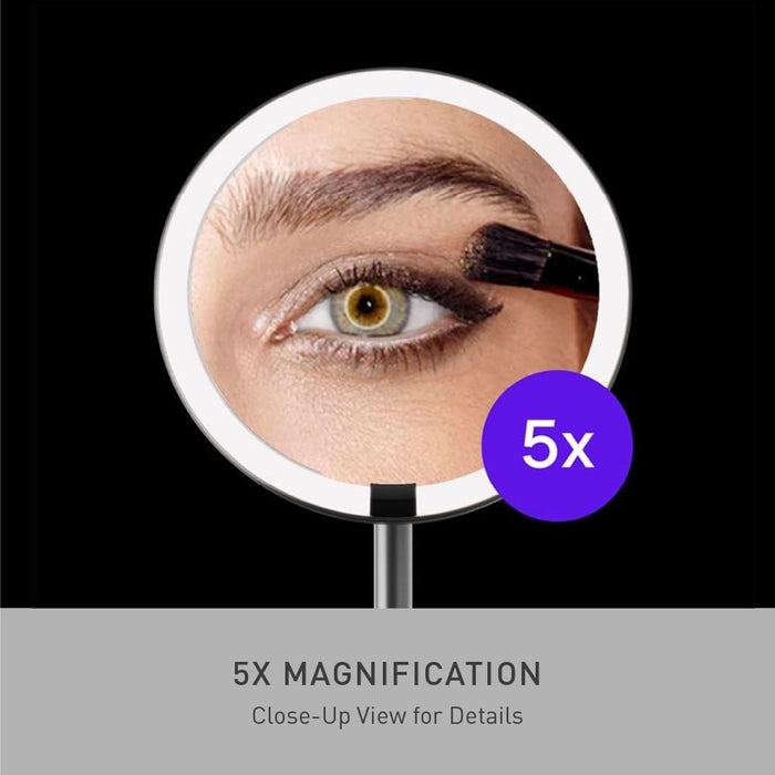 Sensor Mirror Fold, 5'' with 10X Magnification, round Rechargeable Travel Makeup Mirror, Tru-Lux® Full-Spectrum Light, Adjustable Brightness & Height, Brushed Stainless Steel