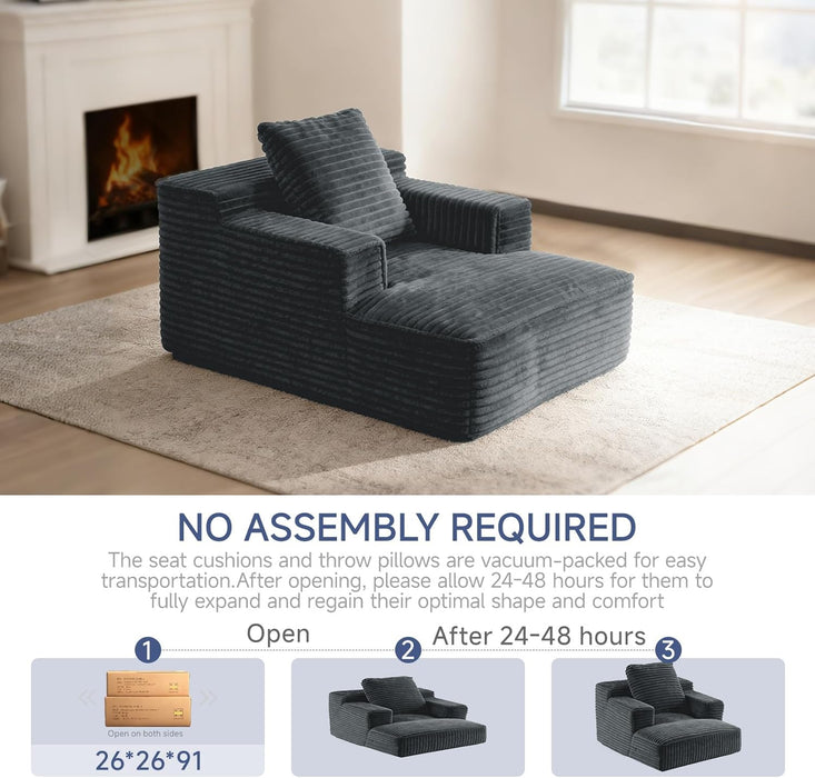 Compact 46-Inch Dark Grey Corduroy Chaise Lounge