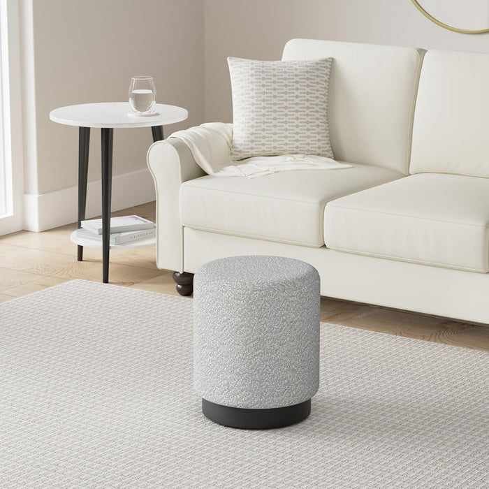 round Boucle Ottoman Foot Stool | Soft Compact Padded Vanity Stool | Great for the Living Room, Bedroom and Kids Room | Small Furniture