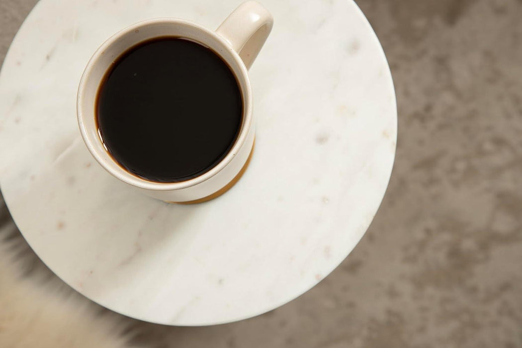 Tira Elegant round Drink Table, 10 X 22, White Marble and Gold, Modern Glam Circle Martini Table for Use as a Small Bedroom Nightstand or Living Room Plant Stand Option