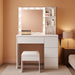 Vanity, Makeup Vanity Desk Set with Mirror & Light, Dressing Table Storage Lots with Power Strip, 3 Lighting Modes with Adjustable Brightness, 37 Inches (White) (White with Stool)