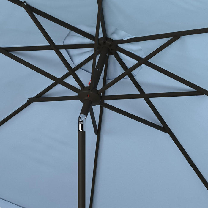 Outdoor - Valance 9-Foot Crank Patio Umbrella - Baby Blue & White Canopy - Brown Aluminum Pole - Decorative Petal Valance Trim - Ideal for Patio, Deck, Poolside, Backyard (PAT8006U)