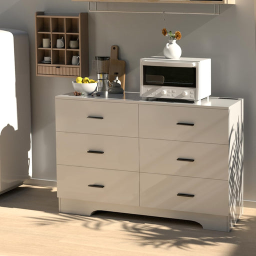 White 6-Drawer Dresser with Power Outlets