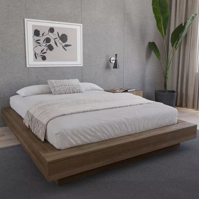 Marconi Brown Oak Wood Frame Queen Size Platform Bed