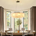D23In Alabaster round Chandelier, Modern Marble Dining Room Chandeliers, 2 Tiers Brass Drum Pendant Light Fixtures, Gold Ceiling Light Chandelier for Living Room, Bedroom Lights, Foyer, Kitchen