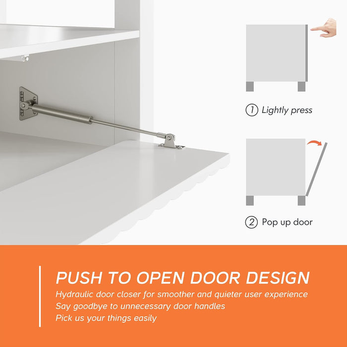 White TV Stand with Storage, Modern Console Table for 65+ Inch Tvs, LED Light Entertainment Center for Living Room, Bedroom, 70 Inch