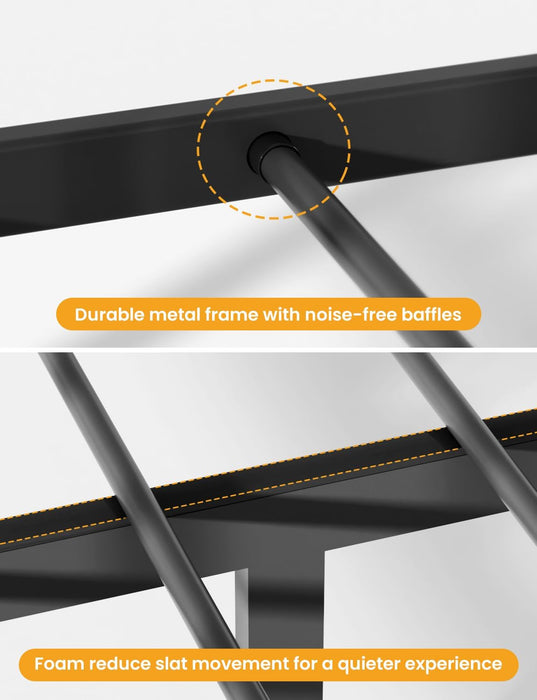 Full XL over Queen Bunk Beds for Adults, Heavy-Duty Metal Bunk Bed Frame with Non-Slip Ladder and Safety Full-Length Guardrails for Kids Teens Adults, Space-Saving, Black