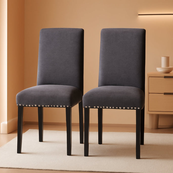 Dining Chair Upholstered Fabric Dining Chairs with Copper Nails,Set of 2,Grey
