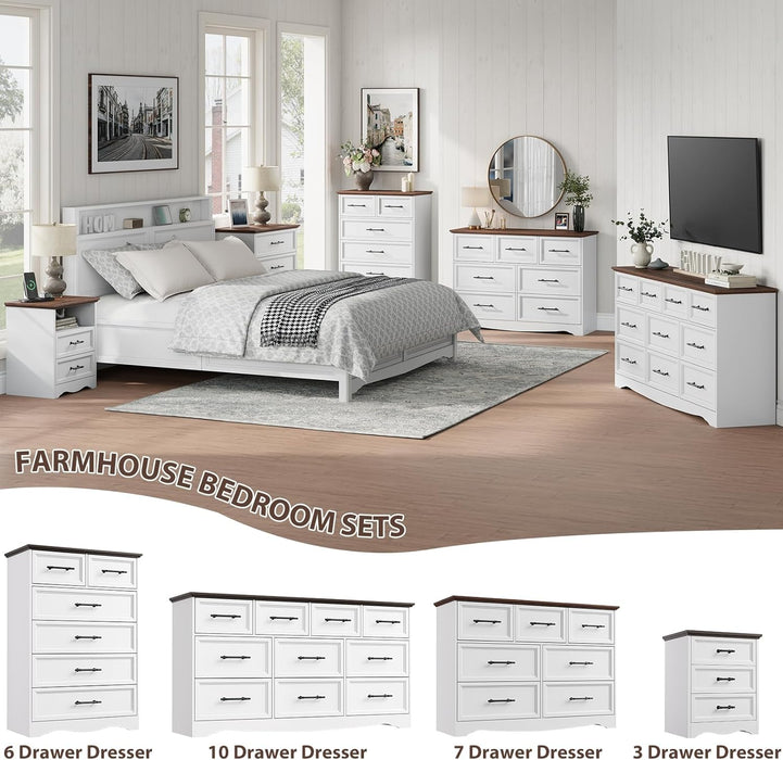 White 6 Drawers Dresser for Bedroom, 44" Tall Modern Dresser & Chest of Drawers with Brushed Metal Handle, Wood Closet Organizers and Storage Cabinet for Bedroom, Living Room