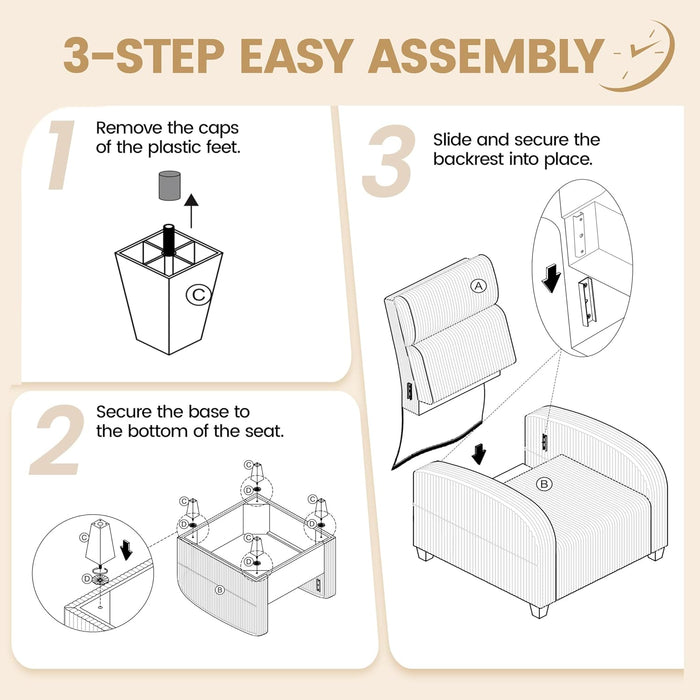 Single Sofa for Living Room, Corduroy Home Movie Theater Seating Reading Accent Chair with Side Pockets High Back for Nursing Bedroom, Dark Green