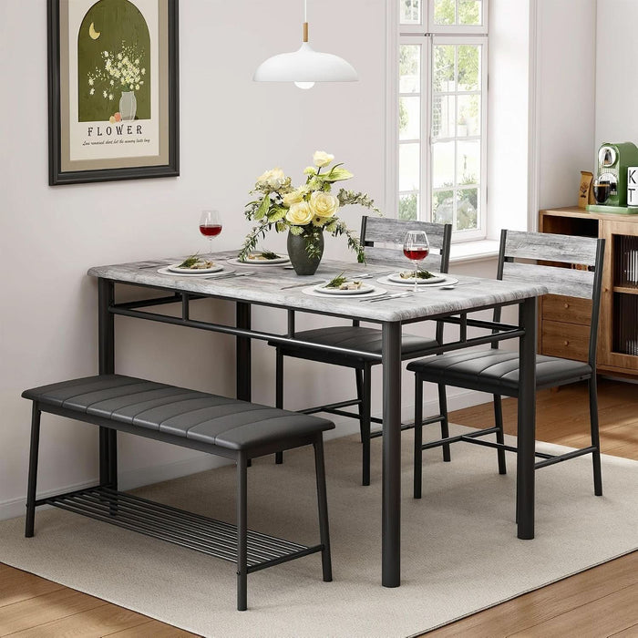 Dining Table Set for 4, Kitchen Table with Upholstered Bench and 2 Chairs, Kitchen Table and Chairs Set for Small Space, Apartment, Grey