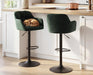 Modern Swivel Bar Stools Set of 2 Velvet Counter Height Barstools with Back and Arms Adjustable Bar Stool Chairs with Metal Base for Kitchen Island/Home Bar/Dining Room, Green