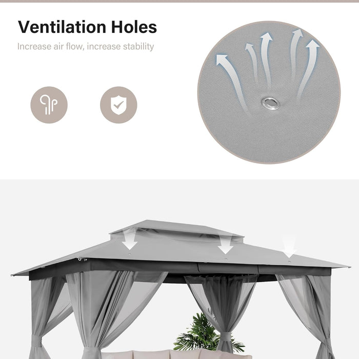 Patio Gazebo 10'X13', Outdoor Heavy Duty Party Tent Shelter with Double Roofs, Mosquito Nettings and Privacy Screens for Backyard, Garden, Lawn, Gray