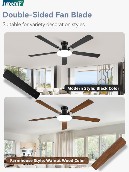 60 Inch Ceiling Fan with Lights and Remote, 30W 12" LED Panel Flush Mount Ceiling Fan, 6-Speed Quiet DC Motor Modern Low Profile Ceiling Fan with Reversible Blades for Living Room, Bedroom, Patio