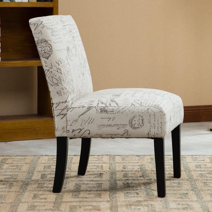 Botticelli Fabric Armless Contemporary Accent Chair, Script Print