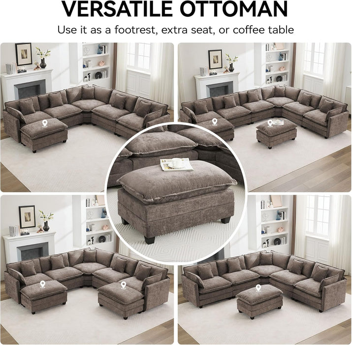 35‘’ Modern Chenille Cloud Sofa Ottoman,Rectangle Ottoman for Modular Sectional Sofa, Brown