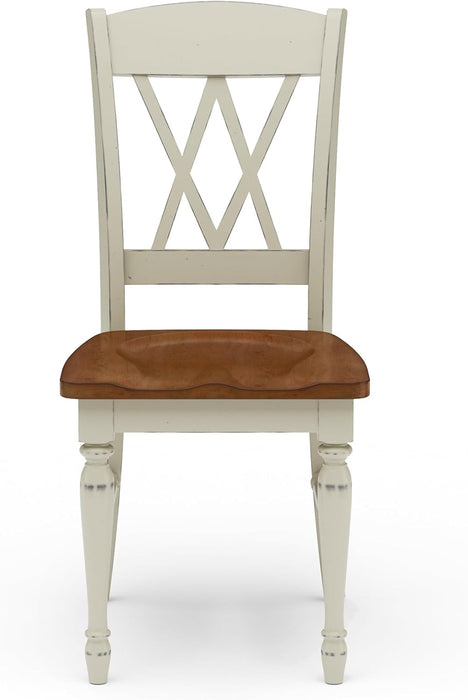 Home Styles Monarch Double X-Back White and Oak Dining Chairs, with Solid Hardwood Construction, Turned Legs, and Distressed Oak Finish, Set of Two