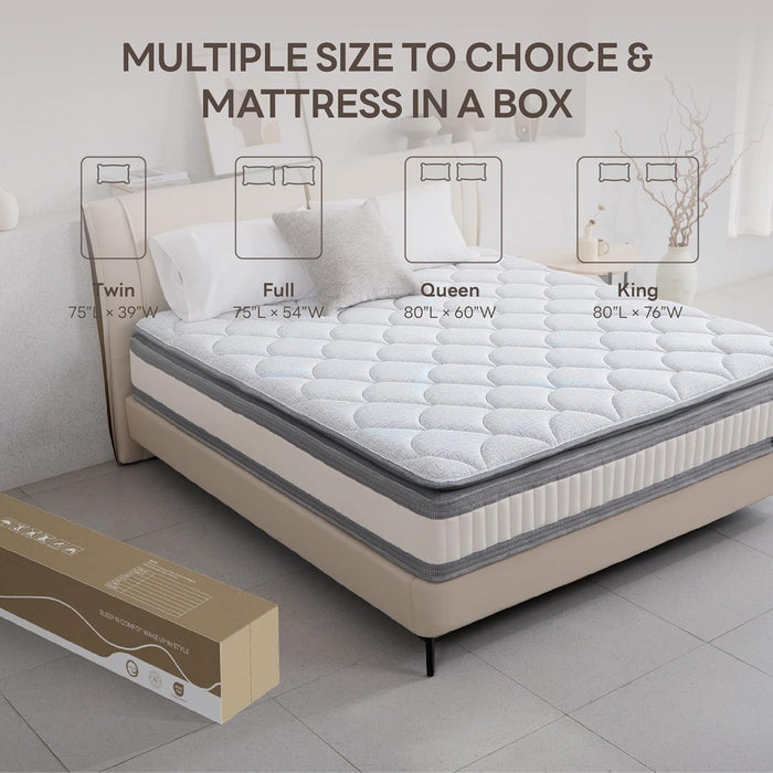 Full Mattress, 10 Inch Gel Memory Foam Mattress Zoned Pressure Relief with Medium Firm, Mattress in a Box Individual Pocket Springs for Motion Isolation, SG Made, Certipur-Us Certified