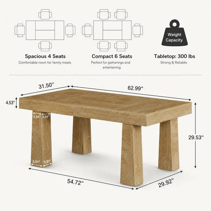 63 Inch Dining Table for 4-6 People, Rectangular Kitchen Table
