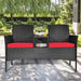 Wicker Patio Conversation Furniture Set, Outdoor Furniture Set with Removable Cushions & Table, Tempered Glass Top, Modern Rattan Bench for Garden Lawn Backyard