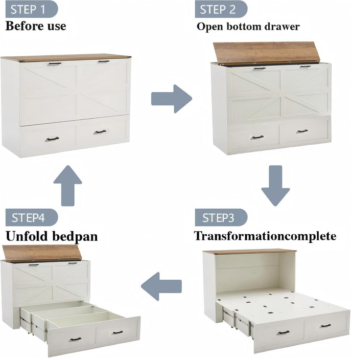 Murphy QueenSize Bed Frame With StorageDrawers Cabinet