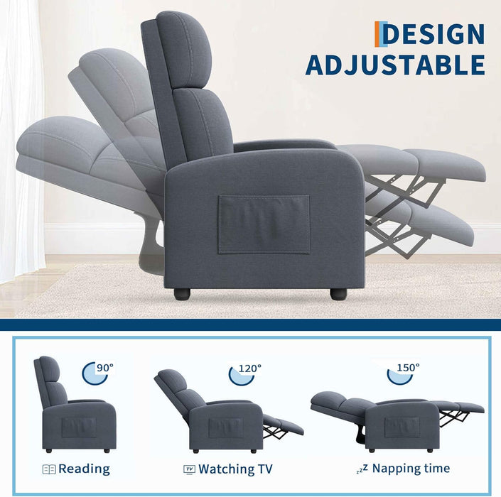 Recliner Chair for Adults, Lazy Recliner Ergonomic Adjustable Single Sofa Enhanced with Side Pocket, Tall Back, Wide Arms & Padded Seat, Home Theater Seating for Living Room