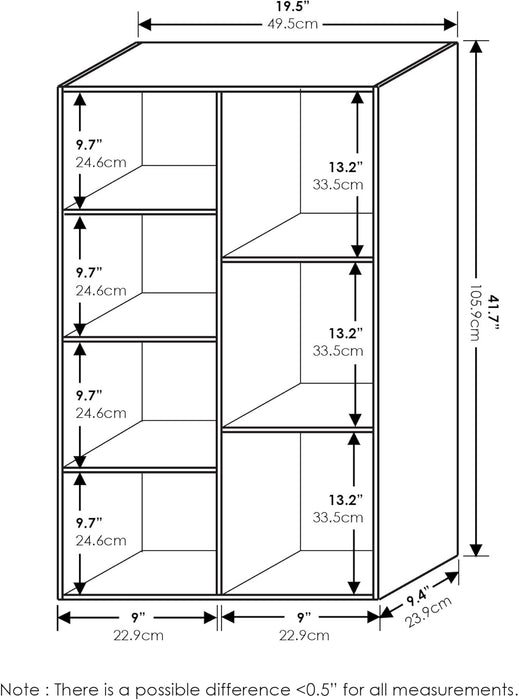 LUDER Book Shelf, 7-Cube Bookshelf, Bookcase, 9.4 X 19.5 X 41.7, for Living Room, Bedroom, Home Office, White/Pink