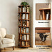6‑Tier Rotating Bookshelf, Solid Rubber Wood 360° Revolving Bookcase with Lockable Casters, Space‑Saving Tall Storage Shelf for Living Room Bedroom Home Office, Walnut, 17.3"D×17.3"W×78.5"H