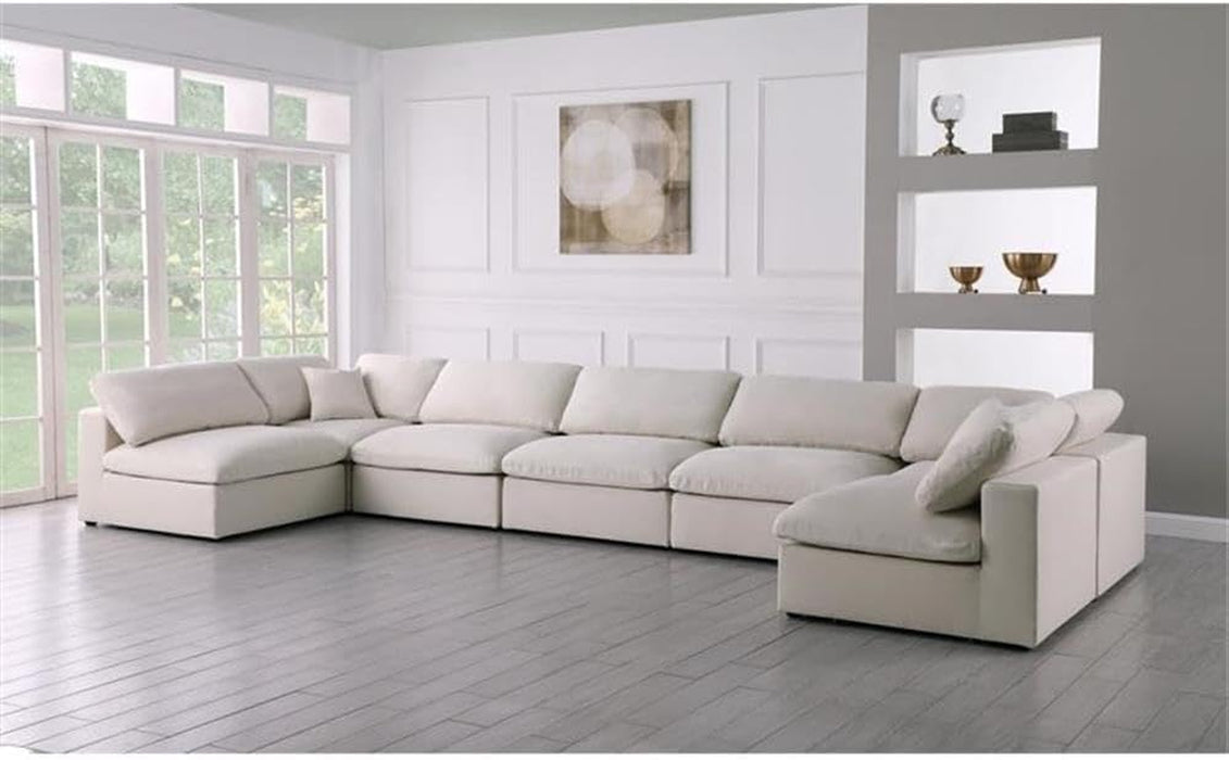 Contemporary Cream Velvet Standard Modular Sectional Sofa