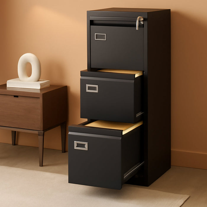 File Cabinet - 4 Drawers Vertical 17.8" Deep Lockable Filing Cabinet Black Metal Storage Cabinets for Home Office to Hanging Files Letter/Legal/F4/A4 Size